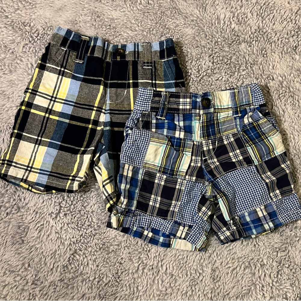 Bundle Janie & Jack Plaid Blue Shorts Sz 6-12 months